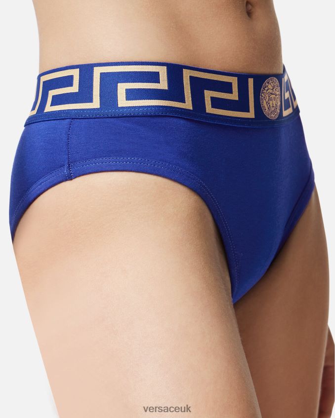 Women Versace Greca Border Briefs 6D2D061061 Blue Underwear & Beachwear
