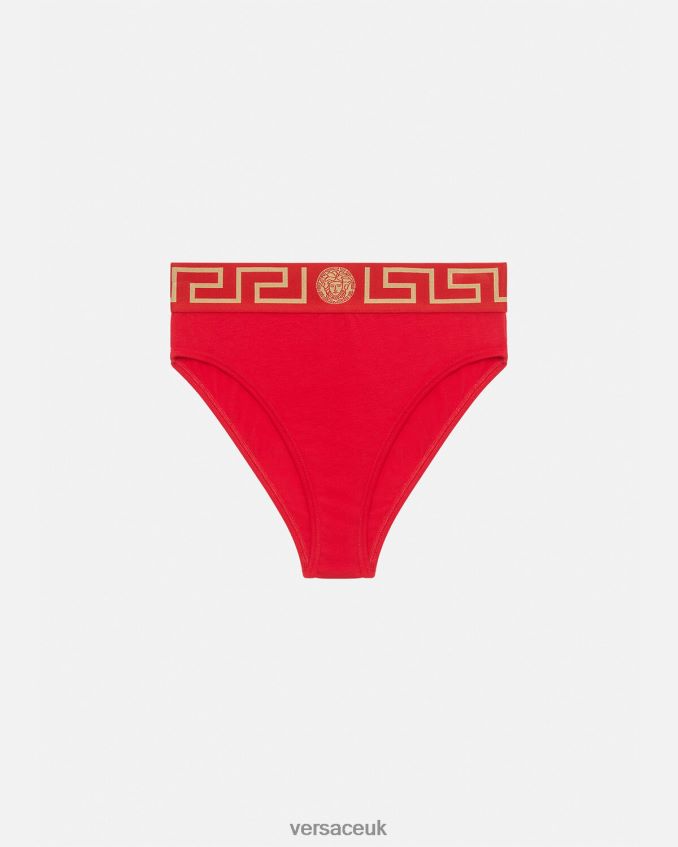 Women Versace Greca Border High Leg Briefs 6D2D061054 Red Underwear & Beachwear