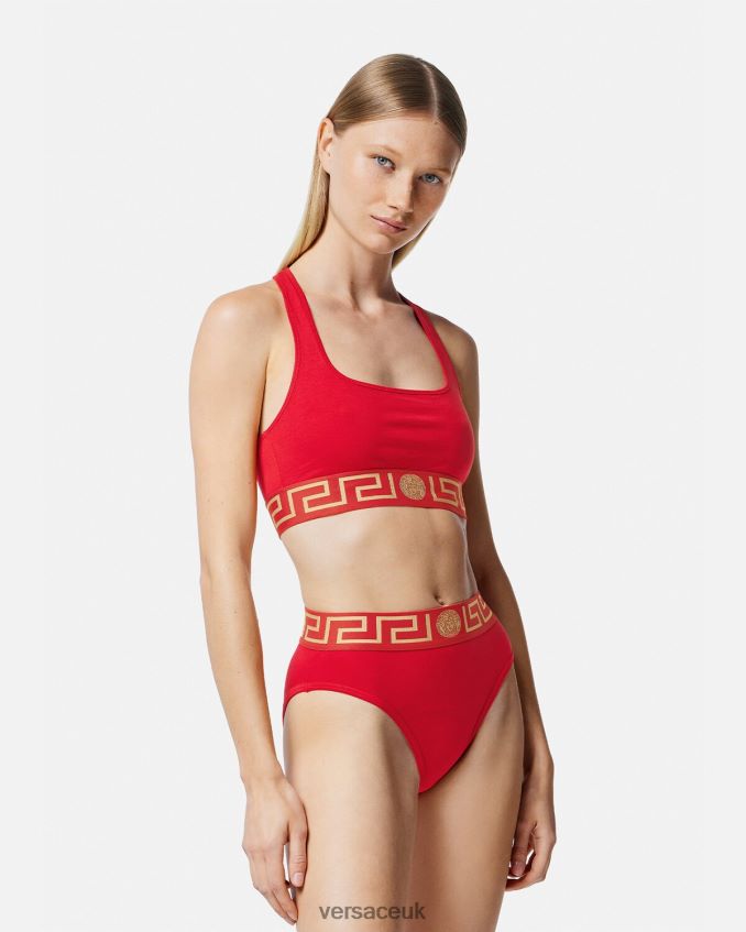 Women Versace Greca Border High Leg Briefs 6D2D061054 Red Underwear & Beachwear