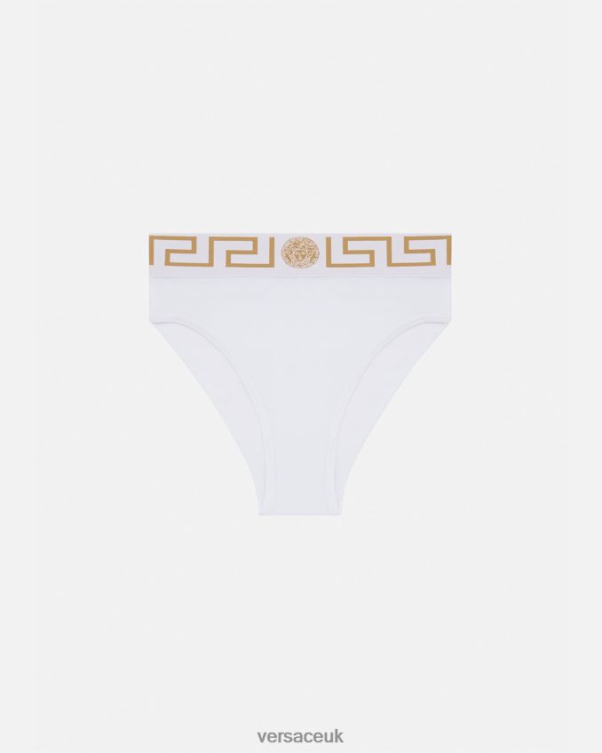Women Versace Greca Border High Leg Briefs 6D2D061056 White Underwear & Beachwear