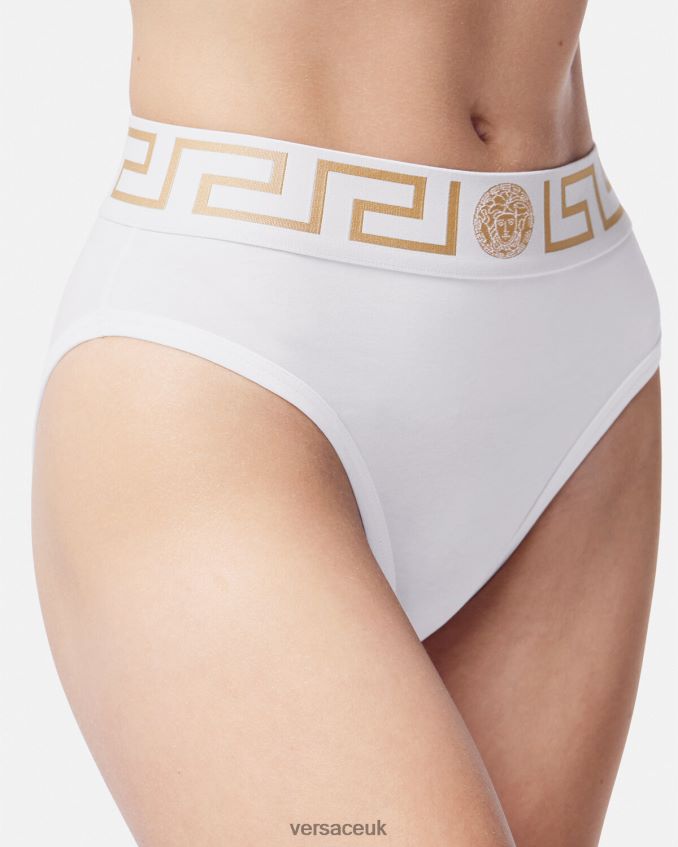Women Versace Greca Border High Leg Briefs 6D2D061056 White Underwear & Beachwear