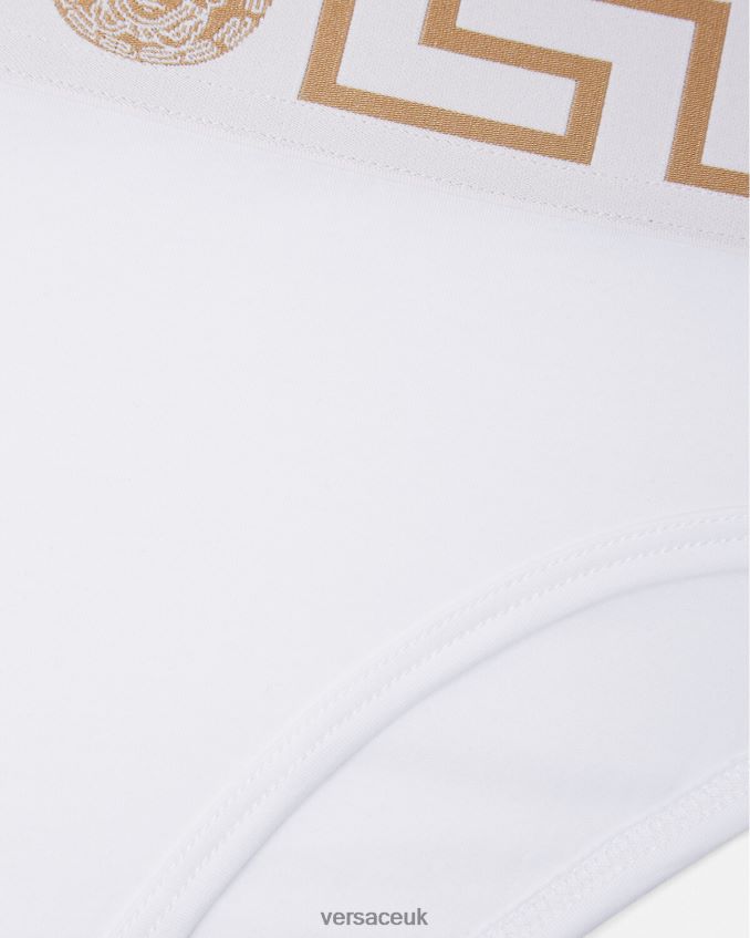 Women Versace Greca Border High Leg Briefs 6D2D061056 White Underwear & Beachwear