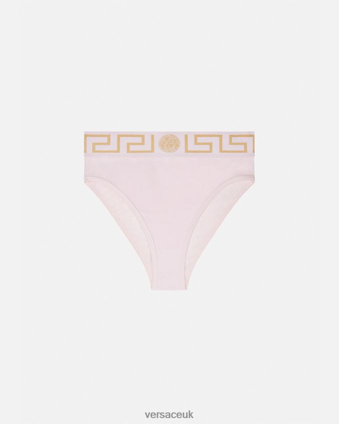 Women Versace Greca Border High Leg Briefs 6D2D061057 Light Pink Underwear & Beachwear