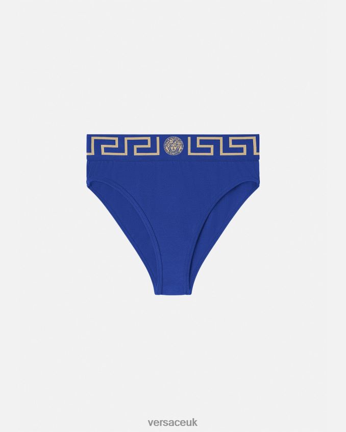 Women Versace Greca Border High Leg Briefs 6D2D061058 Blue Underwear & Beachwear