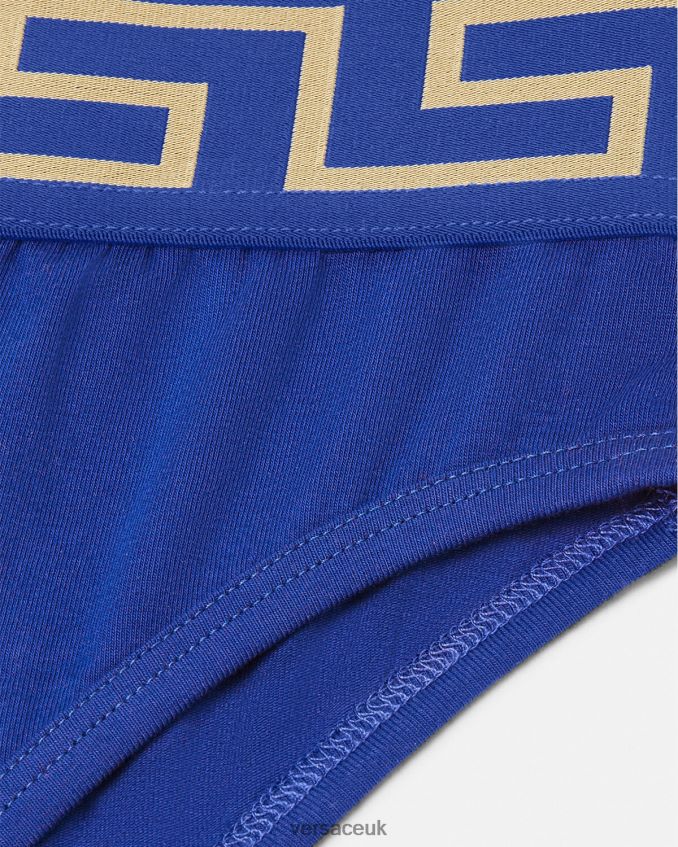 Women Versace Greca Border High Leg Briefs 6D2D061058 Blue Underwear & Beachwear