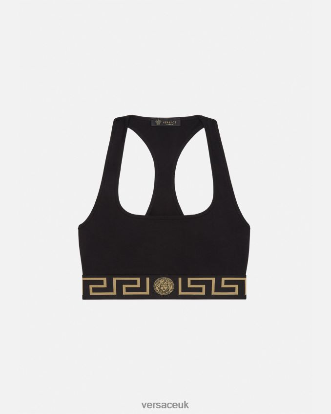 Women Versace Greca Border Sports Bra 6D2D061036 Black Underwear & Beachwear