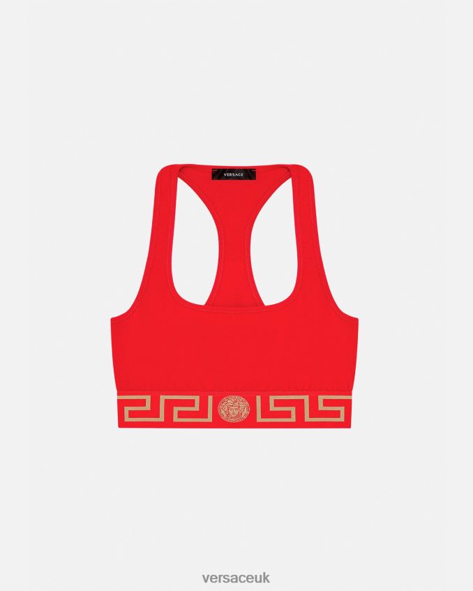 Women Versace Greca Border Sports Bra 6D2D061037 Red Underwear & Beachwear