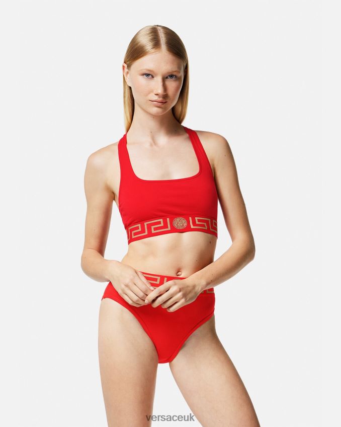 Women Versace Greca Border Sports Bra 6D2D061037 Red Underwear & Beachwear