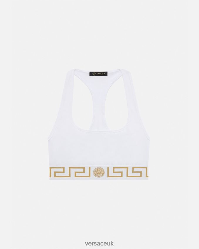 Women Versace Greca Border Sports Bra 6D2D061038 White Underwear & Beachwear