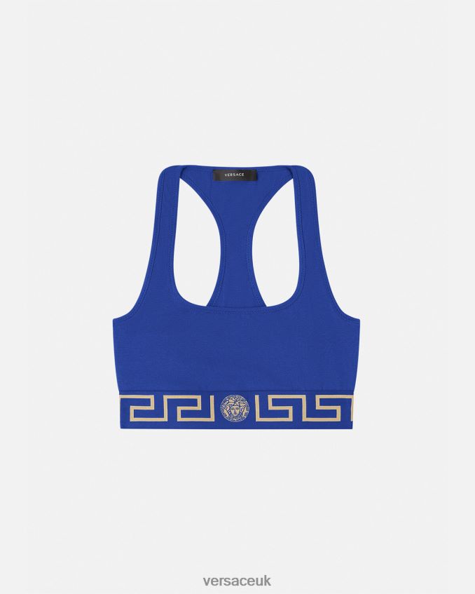 Women Versace Greca Border Sports Bra 6D2D061040 Blue Underwear & Beachwear
