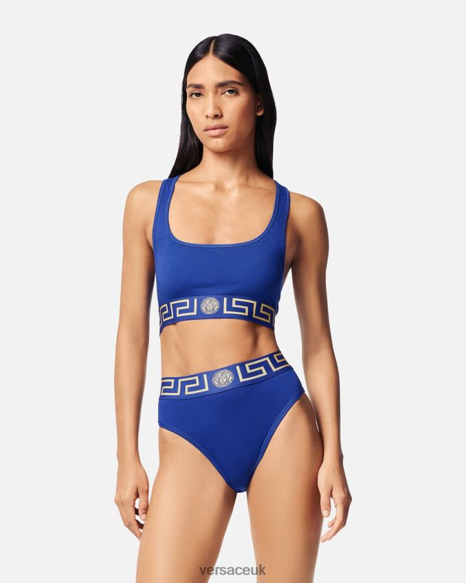 Women Versace Greca Border Sports Bra 6D2D061040 Blue Underwear & Beachwear