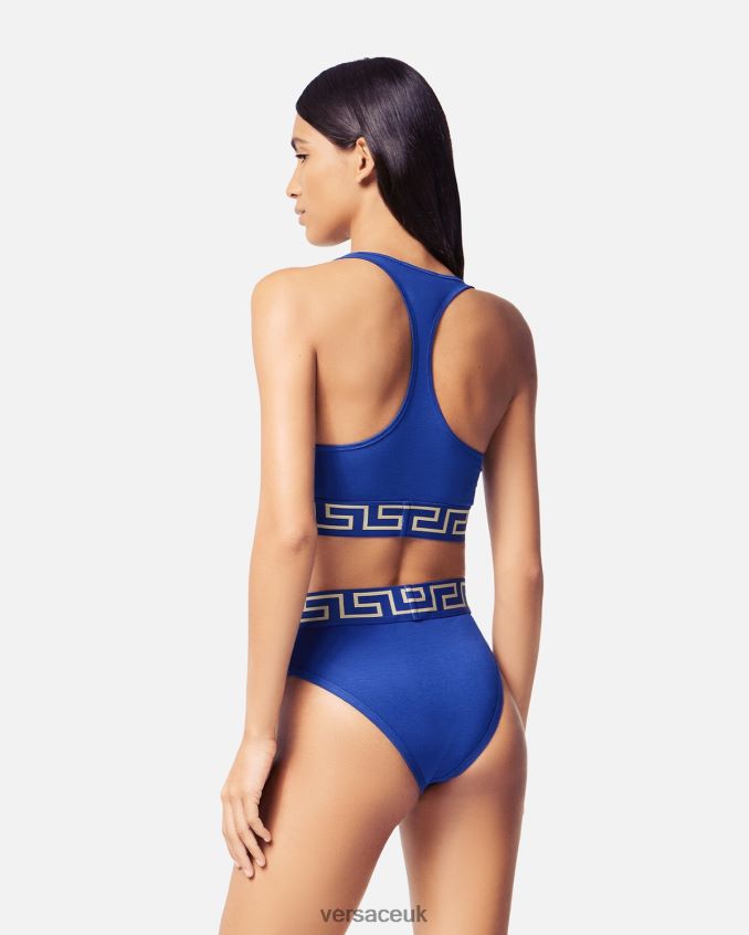 Women Versace Greca Border Sports Bra 6D2D061040 Blue Underwear & Beachwear