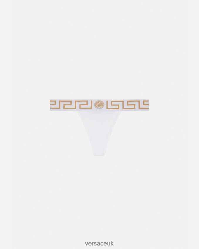Women Versace Greca Border Thong 6D2D061049 White Underwear & Beachwear