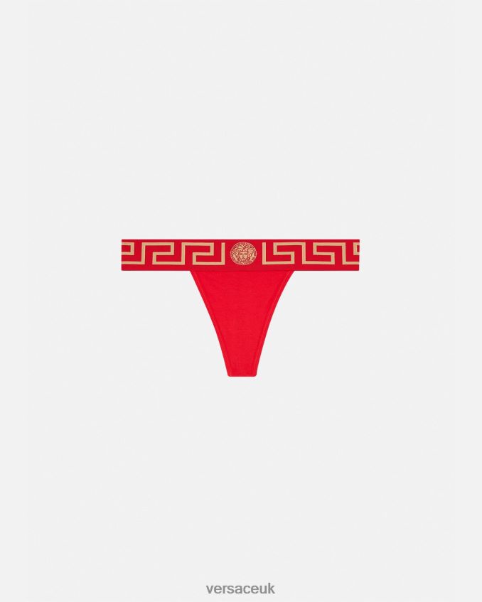 Women Versace Greca Border Thong 6D2D061050 Red Underwear & Beachwear