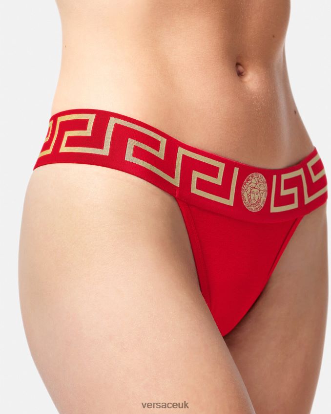 Women Versace Greca Border Thong 6D2D061050 Red Underwear & Beachwear