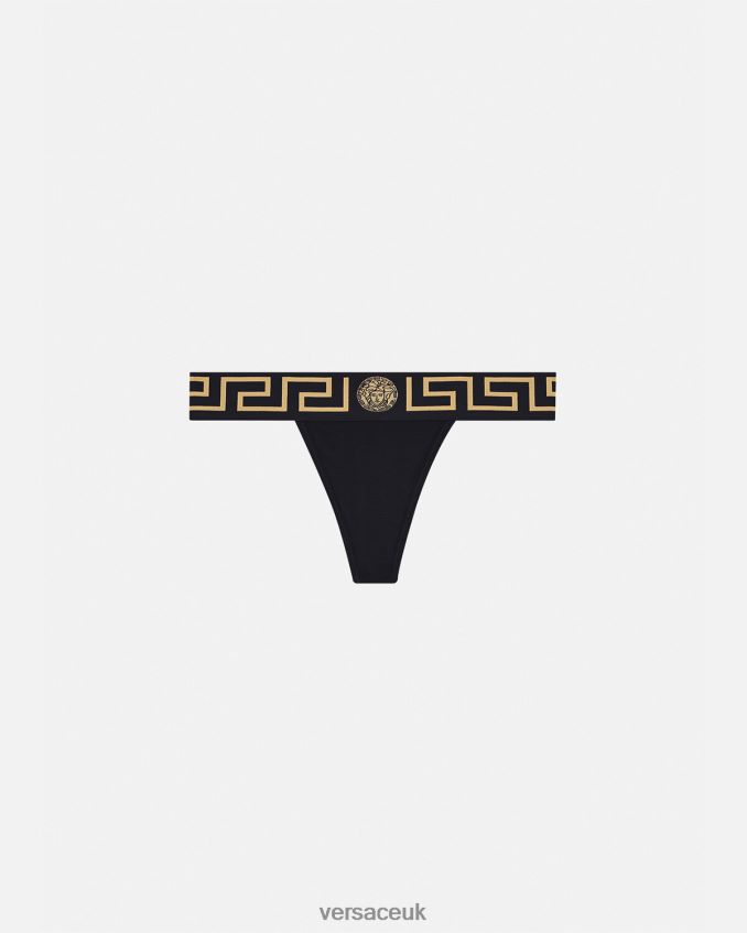 Women Versace Greca Border Thong 6D2D061051 Black Underwear & Beachwear