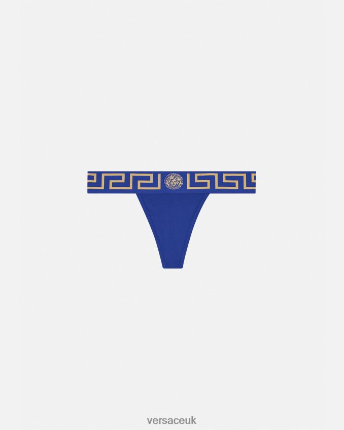Women Versace Greca Border Thong 6D2D061053 Blue Underwear & Beachwear