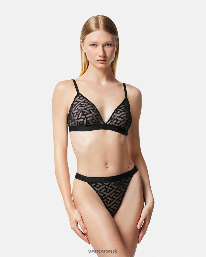 Women Versace La Greca Tulle Thong 6D2D061074 Black Underwear & Beachwear