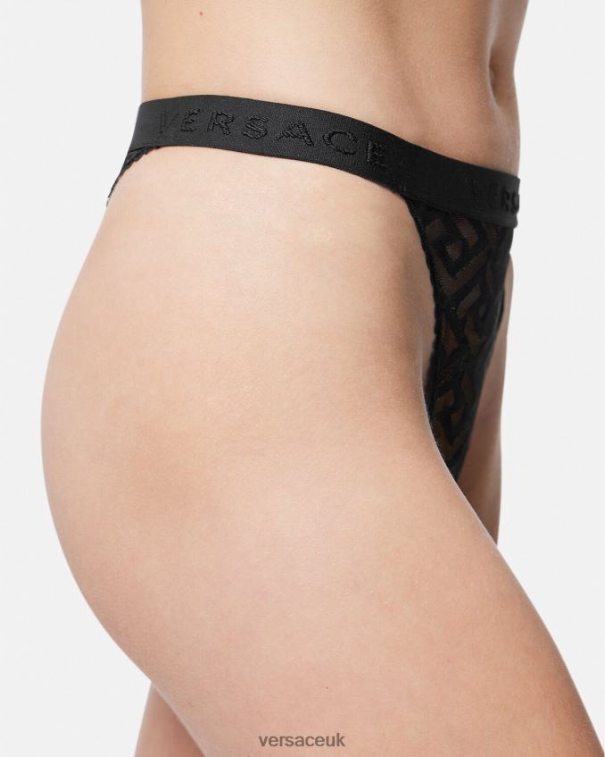 Women Versace La Greca Tulle Thong 6D2D061074 Black Underwear & Beachwear