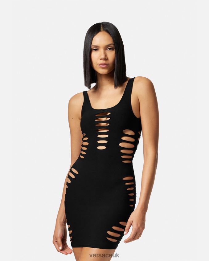 Women Versace Slashed Mini Dress Cover-Up 6D2D061216 Black Underwear & Beachwear