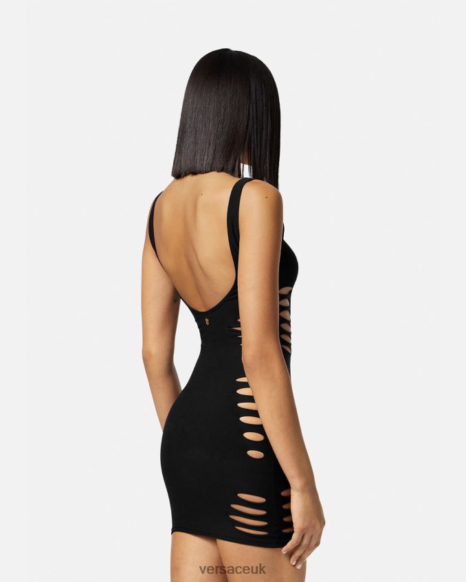 Women Versace Slashed Mini Dress Cover-Up 6D2D061216 Black Underwear & Beachwear