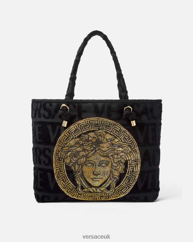 Women Versace Crystal Medusa Towel Tote Bag 6D2D061210 Black Underwear & Beachwear