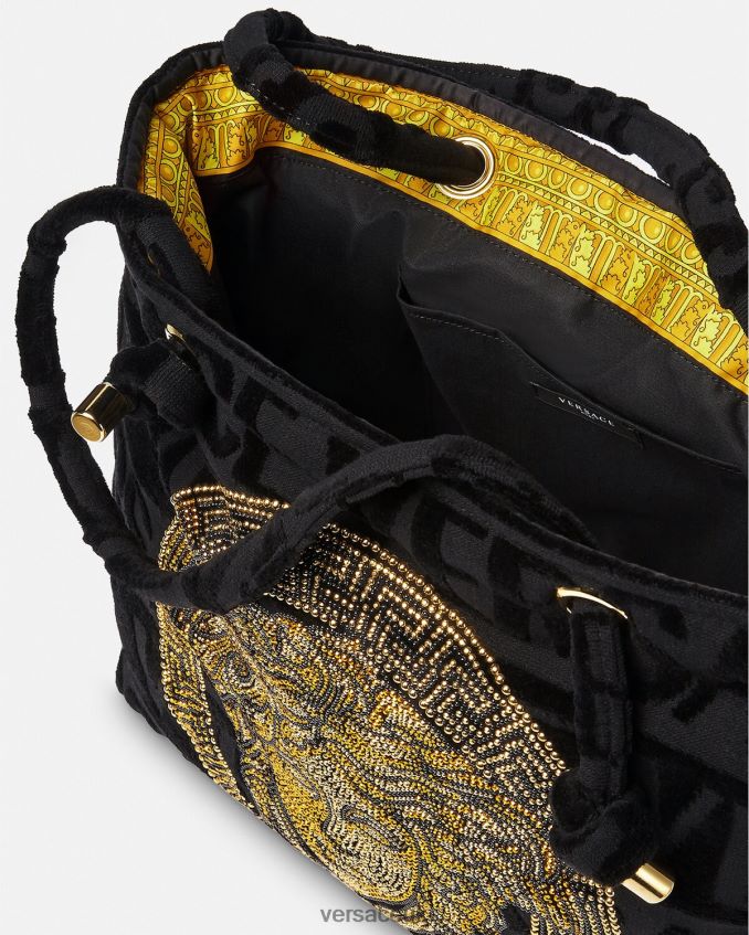 Women Versace Crystal Medusa Towel Tote Bag 6D2D061210 Black Underwear & Beachwear