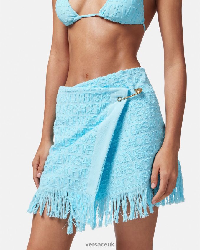 Women Versace Allover Towel Wrap Skirt 6D2D061186 Light Blue Underwear & Beachwear