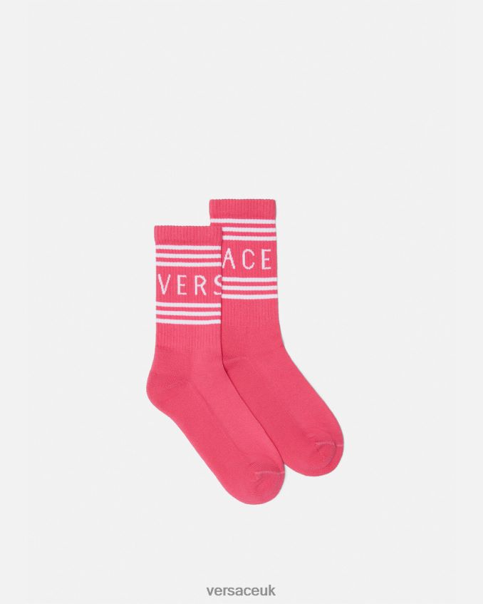 Women Versace 90s Vintage Logo Socks 6D2D061098 Pink Underwear & Beachwear