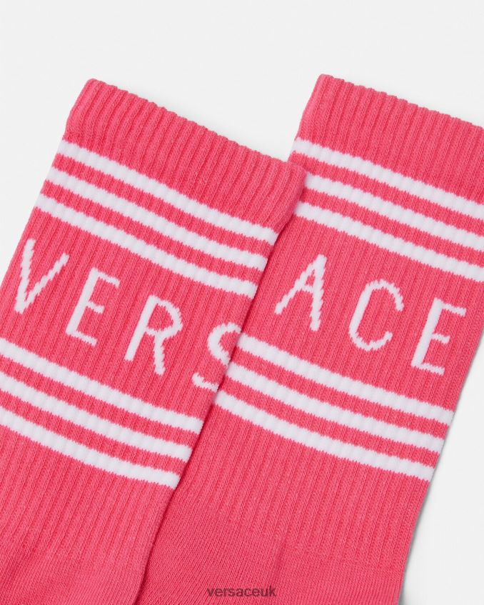 Women Versace 90s Vintage Logo Socks 6D2D061098 Pink Underwear & Beachwear