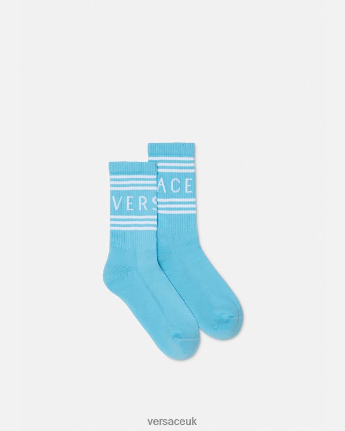 Women Versace 90s Vintage Logo Socks 6D2D061099 Light Blue Underwear & Beachwear