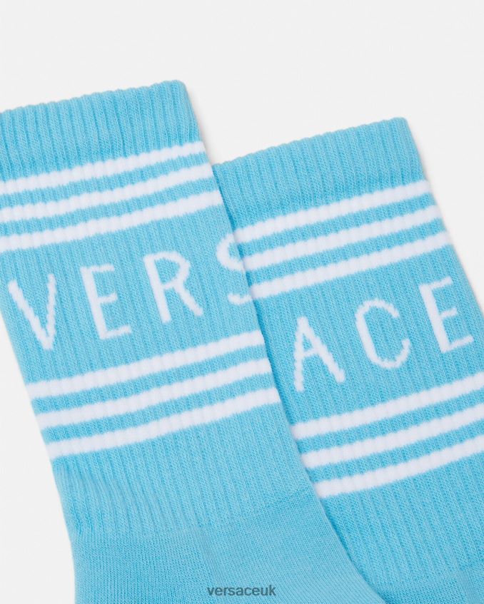 Women Versace 90s Vintage Logo Socks 6D2D061099 Light Blue Underwear & Beachwear