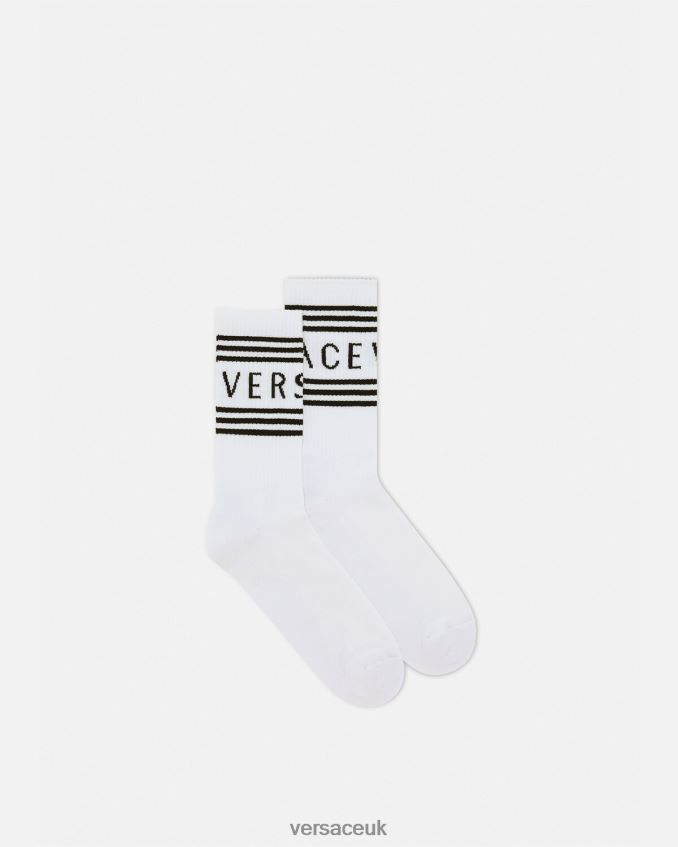 Women Versace 90s Vintage Logo Socks 6D2D061101 White Underwear & Beachwear
