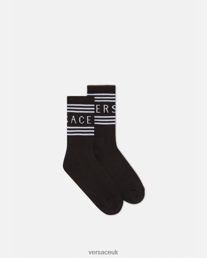 Women Versace 90s Vintage Logo Socks 6D2D061102 Black Underwear & Beachwear