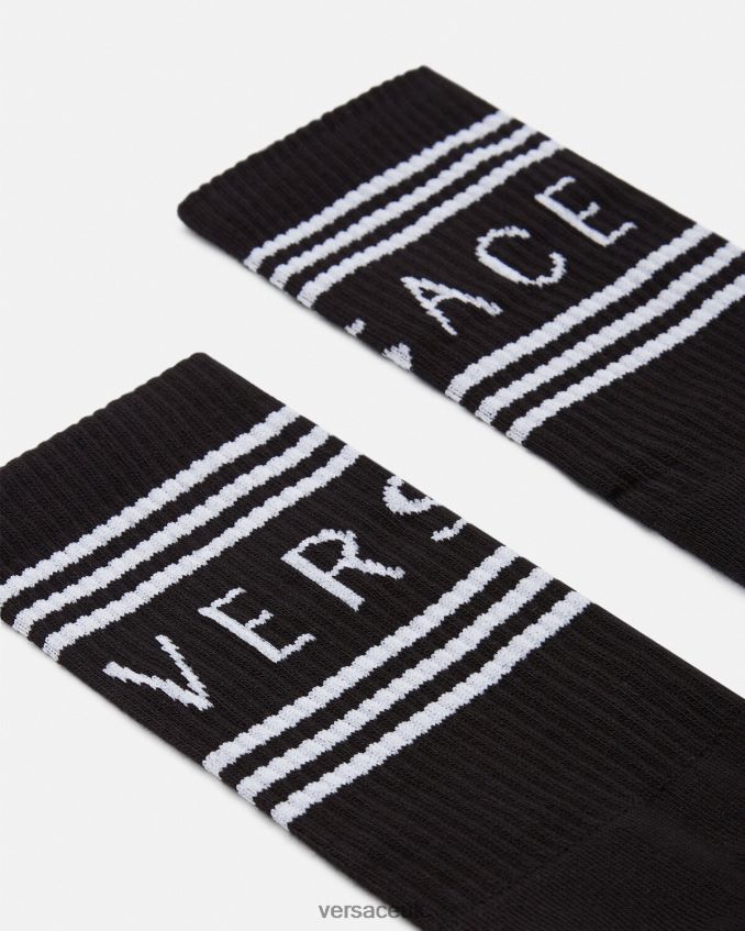 Women Versace 90s Vintage Logo Socks 6D2D061102 Black Underwear & Beachwear