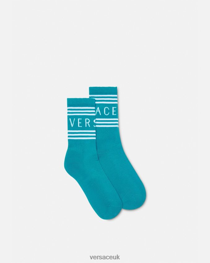 Women Versace 90s Vintage Logo Socks 6D2D061107 Green Water Underwear & Beachwear