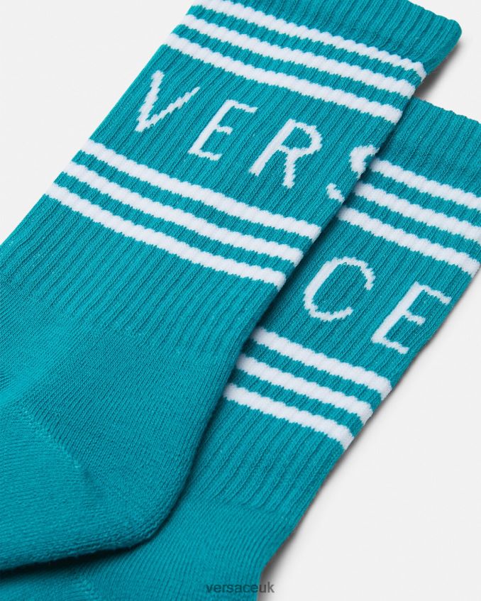 Women Versace 90s Vintage Logo Socks 6D2D061107 Green Water Underwear & Beachwear