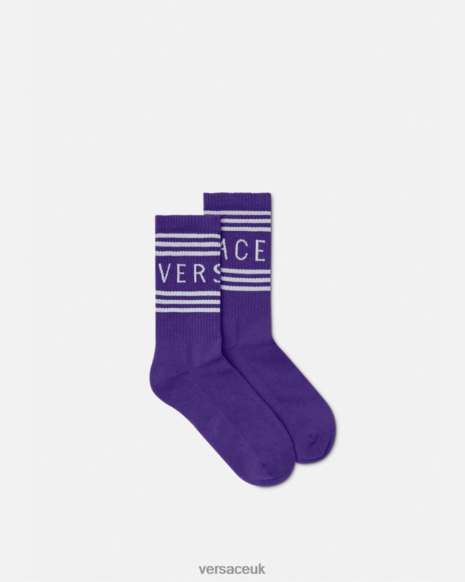 Women Versace 90s Vintage Logo Socks 6D2D061108 Violet Underwear & Beachwear