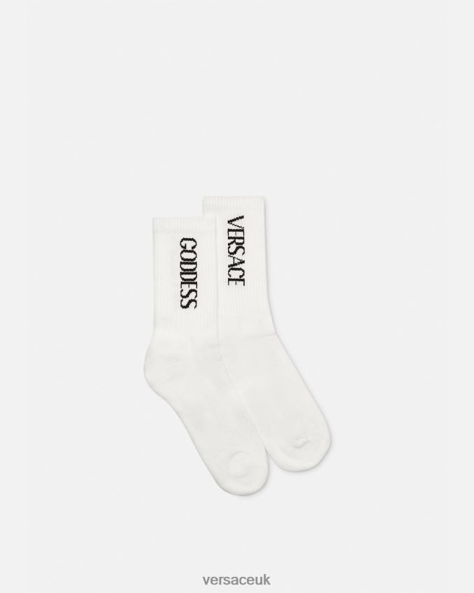 Women Versace Goddess Socks 6D2D061109 Black & White Underwear & Beachwear