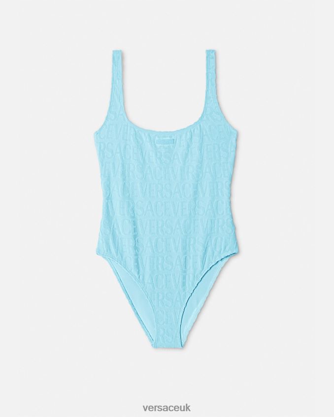 Women Versace Allover Towel Swimsuit 6D2D061123 Light Blue Underwear & Beachwear