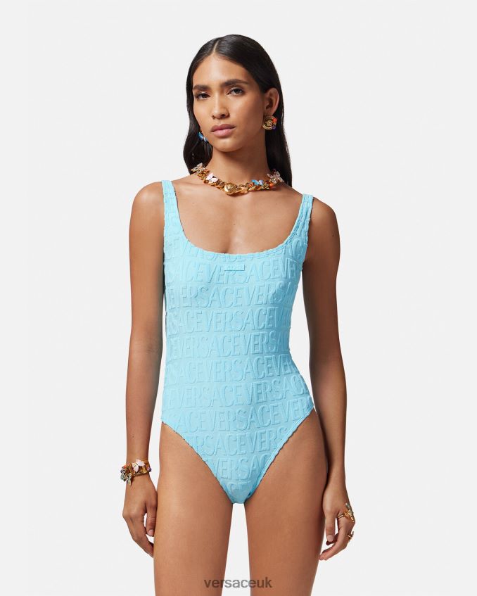 Women Versace Allover Towel Swimsuit 6D2D061123 Light Blue Underwear & Beachwear