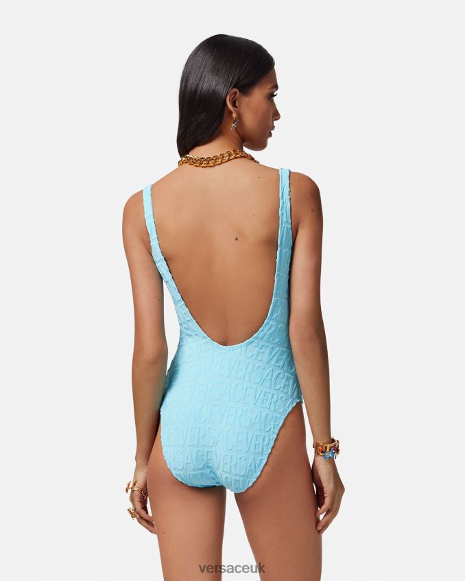 Women Versace Allover Towel Swimsuit 6D2D061123 Light Blue Underwear & Beachwear