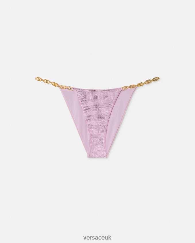 Women Versace Crystal Greca Bikini Bottoms 6D2D061126 Pink Underwear & Beachwear