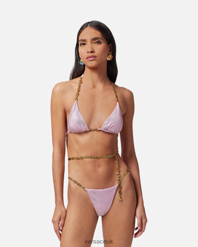 Women Versace Crystal Greca Bikini Bottoms 6D2D061126 Pink Underwear & Beachwear