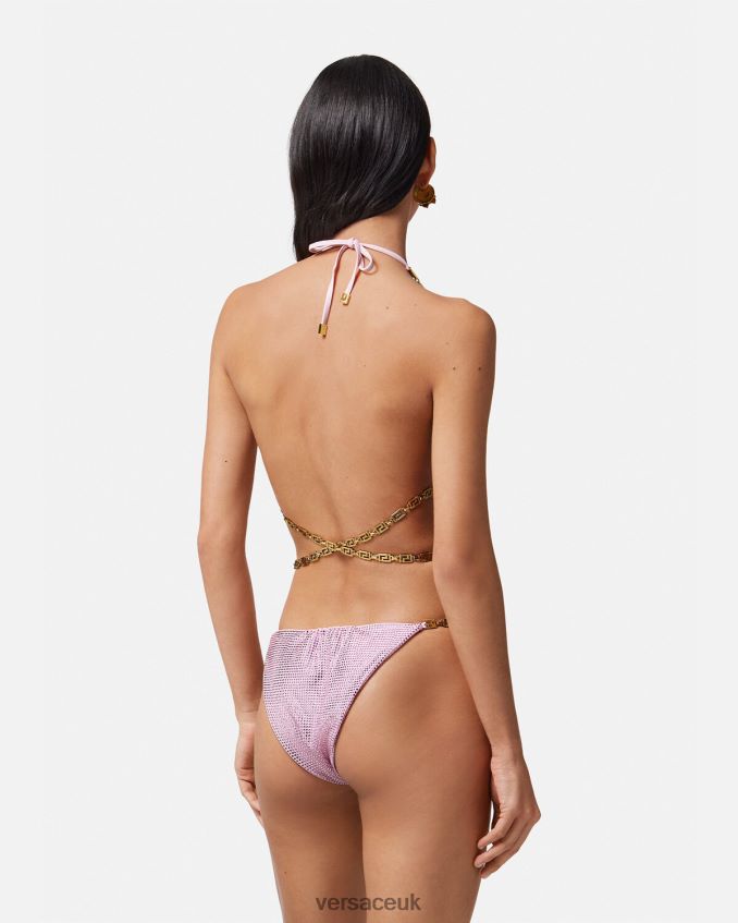 Women Versace Crystal Greca Bikini Bottoms 6D2D061126 Pink Underwear & Beachwear