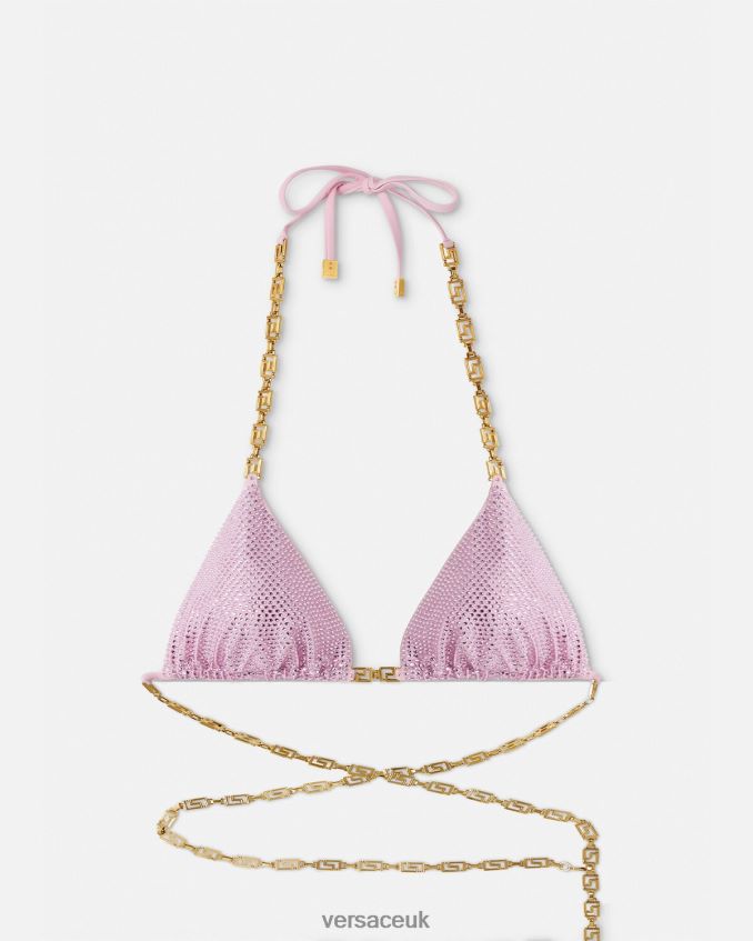 Women Versace Crystal Greca Bikini Top 6D2D061125 Pink Underwear & Beachwear