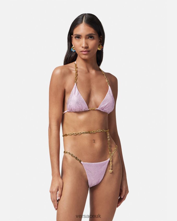 Women Versace Crystal Greca Bikini Top 6D2D061125 Pink Underwear & Beachwear
