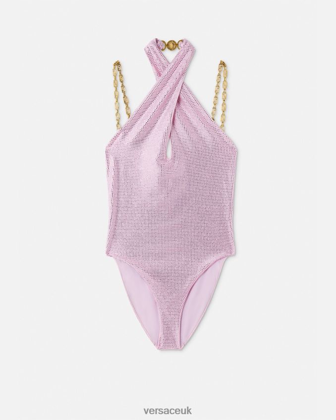 Women Versace Crystal Greca Swimsuit 6D2D061124 Pink Underwear & Beachwear
