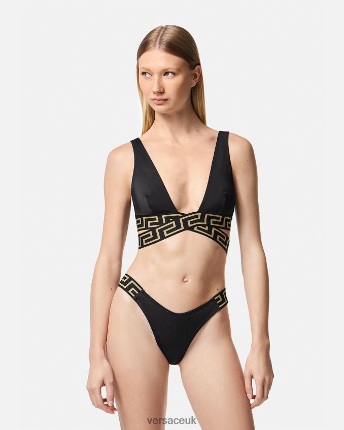 Women Versace Greca Border Bikini Bottoms 6D2D061157 Black Underwear & Beachwear