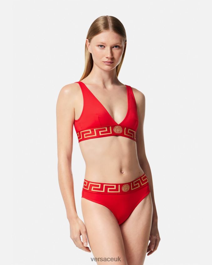 Women Versace Greca Border Bikini Briefs 6D2D061155 Red Underwear & Beachwear